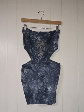 Strapless Cutout Tie-Dye Bodycon Dress with Embellished Front